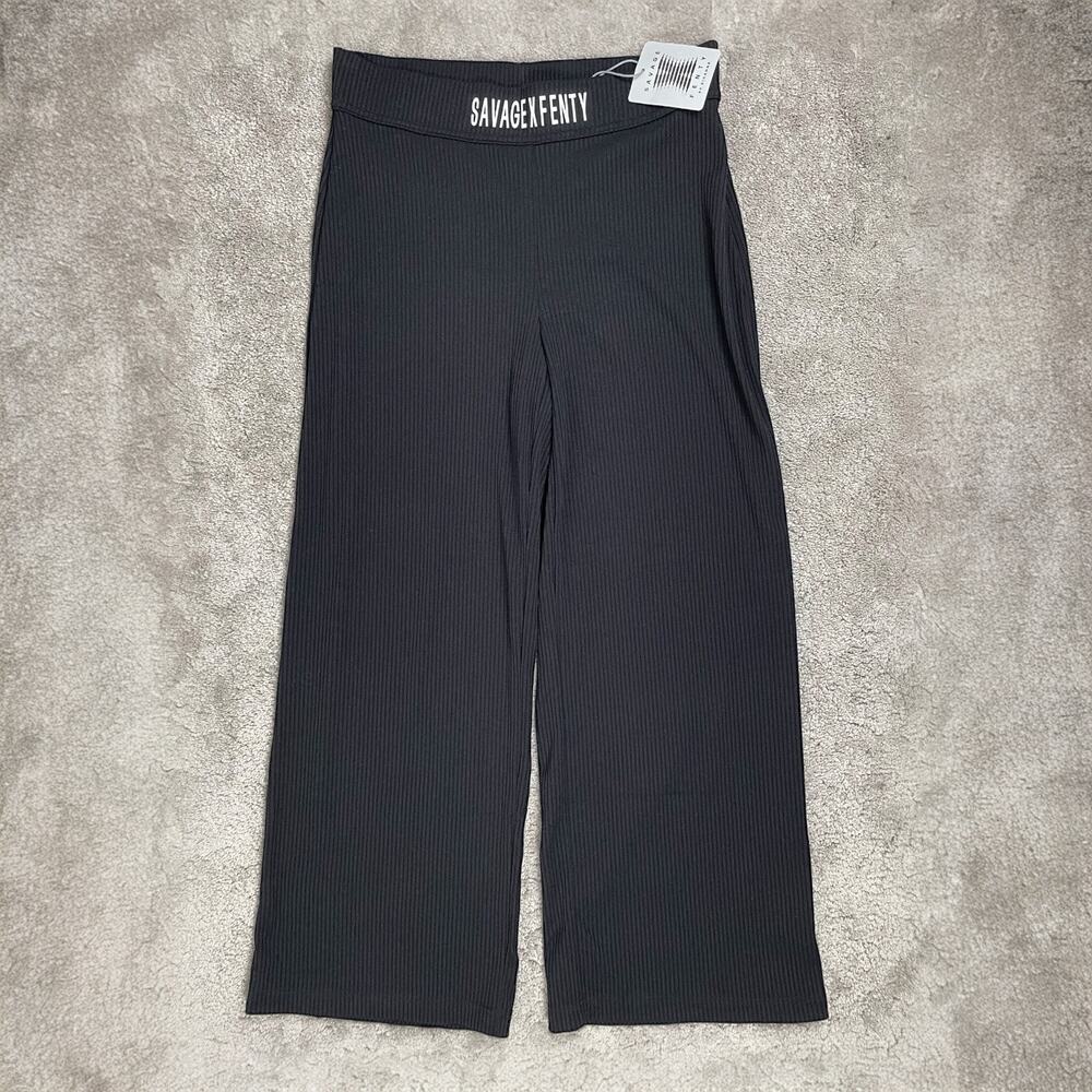 Savage X Fenty NWT Essential Heavy Rib Straight-Leg Logo Pant in Black Womens L